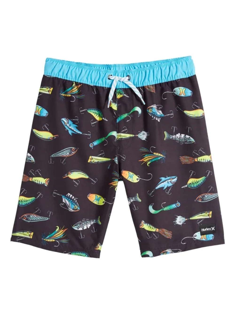 Hurley Black Swim Shorts with Bright Aqua Waistband